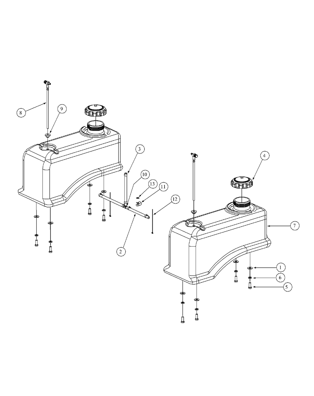 Fuel Tank Assembly Diagram and Parts List for M48-HN 53AB5E6V750-20-HP Cub Cadet Lawn Tractor